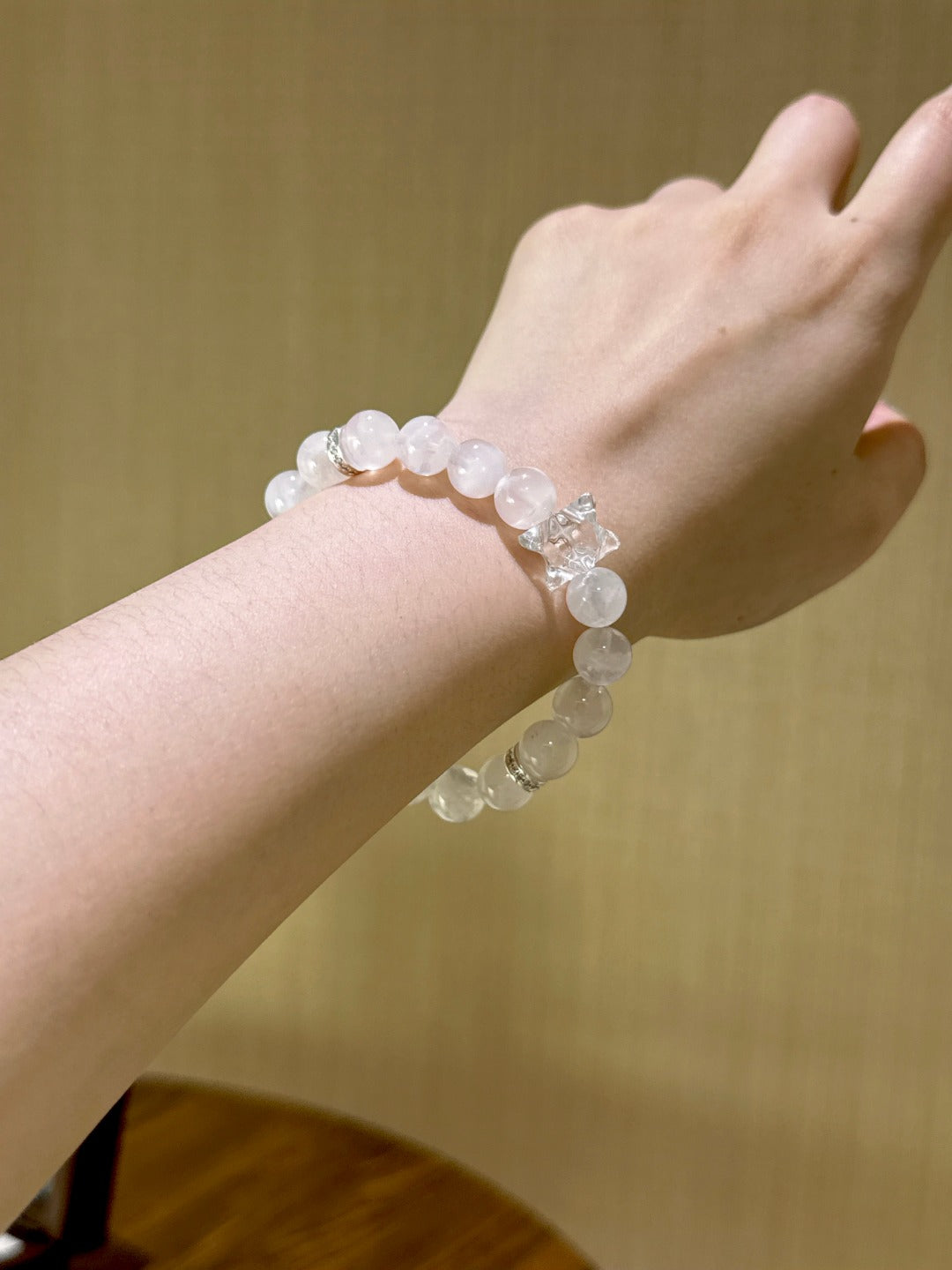 ▫️▪️ Pink snowflake ghost white water merkaba bracelet
